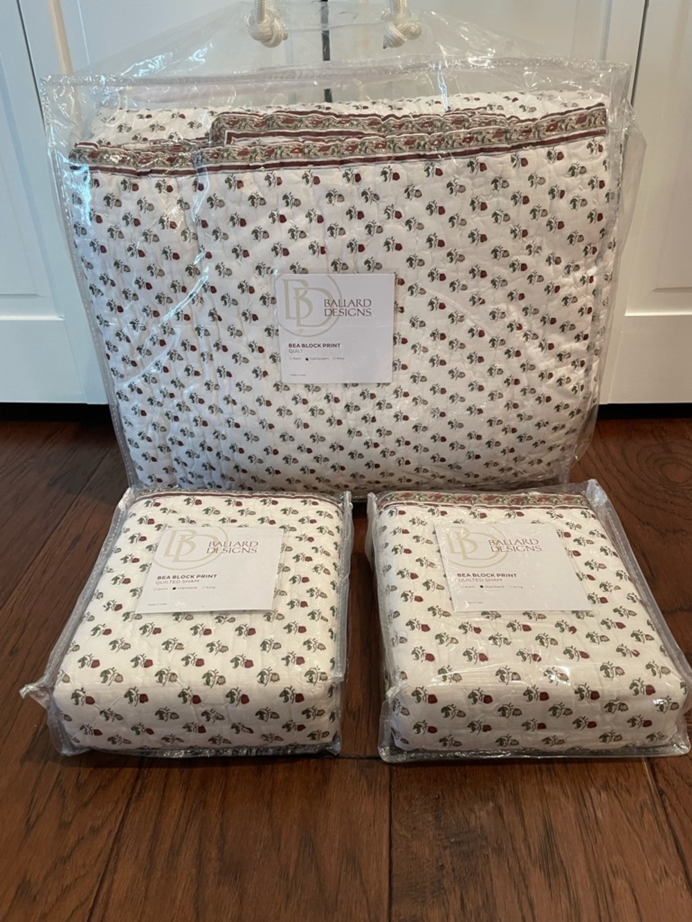 Ballard Designs Bea Block Print White Floral Comforter Set